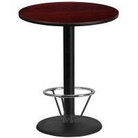 Flash Furniture XU-RD-36-MAHTB-TR24B-4CFR-GG 36'' Round Mahogany Laminate Table Top with 24'' Round Bar Height Table Base and Foot Ring 